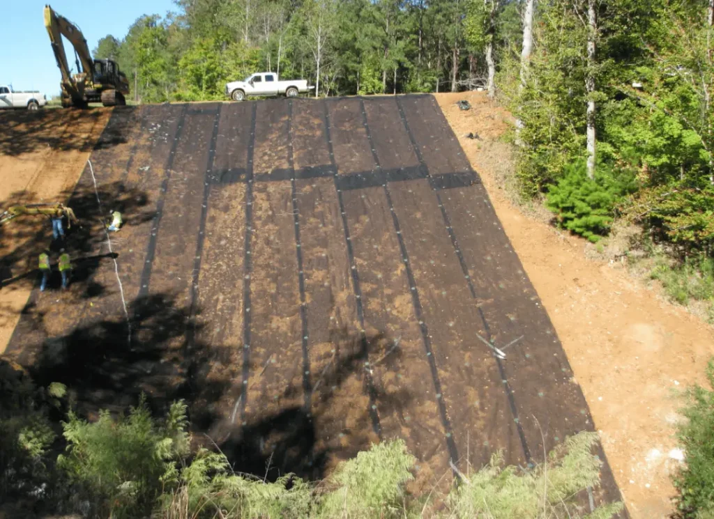 Slope with black netting.