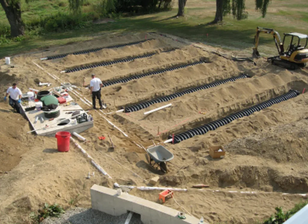 Construction site with trenches.